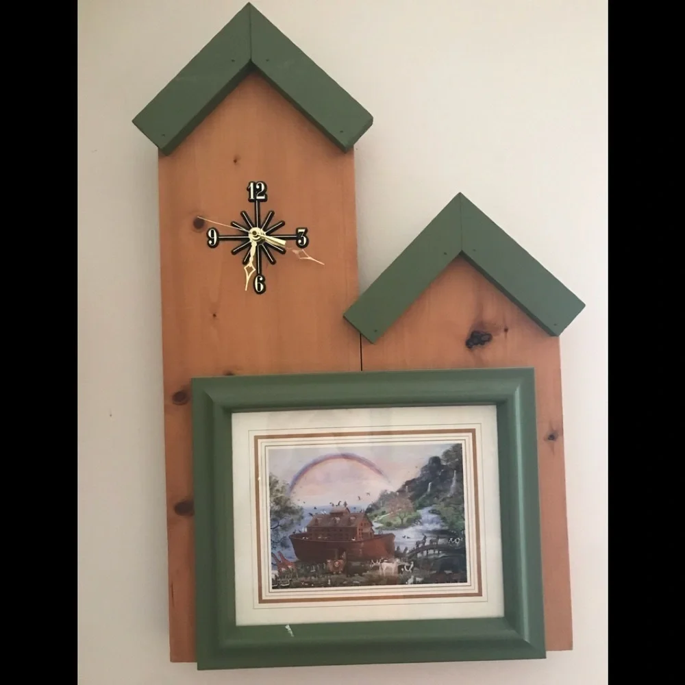 ⭐️Rare Vintage 1980’s Noah’s Ark Wood Clock Picture